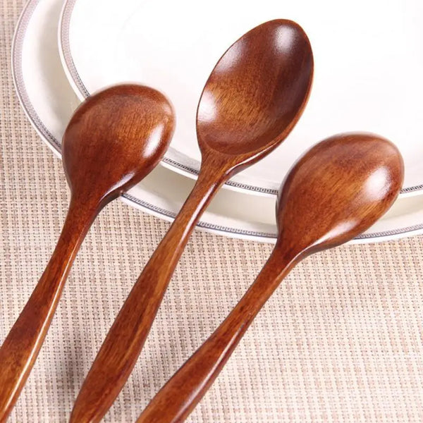 High Quality Natural Wood Spoon Fork Bamboo Kitchen Cooking Dining Soup Tea Honey Coffee Utensil Tools Soup-Teaspoon Tableware