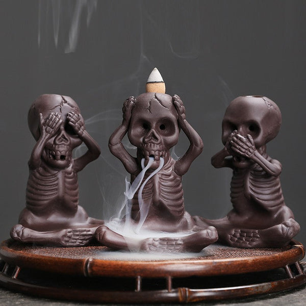 Halloween Skeleton Ceramic Backflow Incense Burner Holder