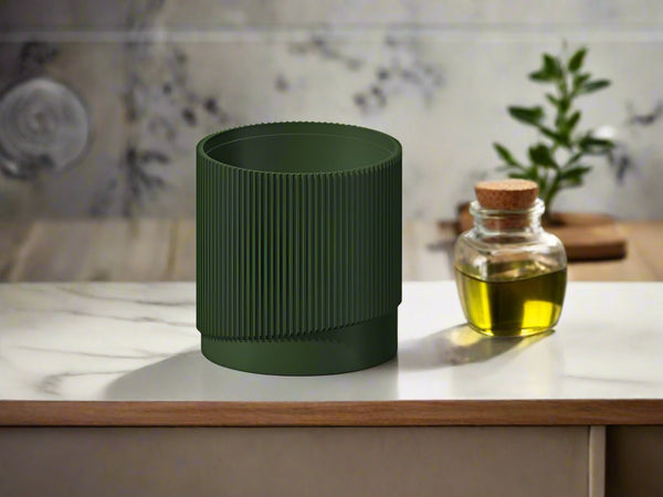 Mid-Century Ribbed Planter with Drainage and Saucer in Multiple Colors, 3D Printed Planter with Unique Modern Design, Lightweight, Wave