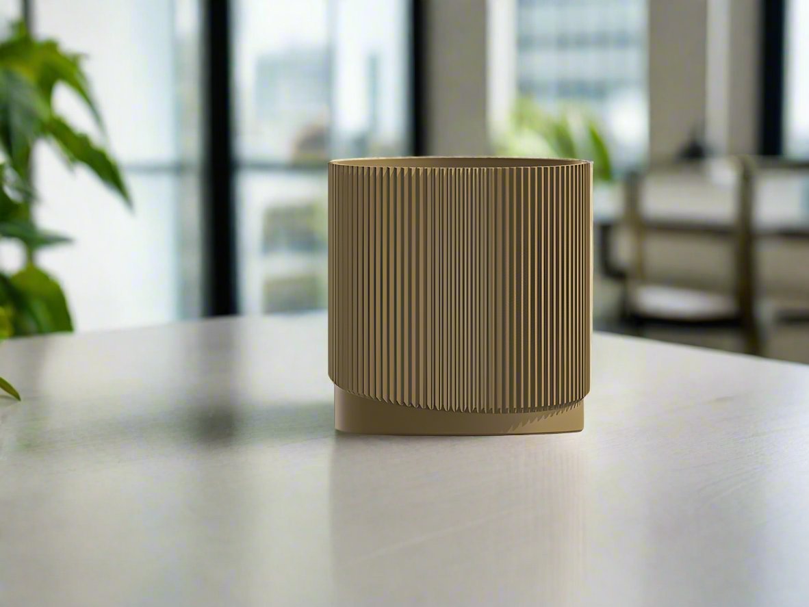 Mid-Century Ribbed Planter with Drainage and Saucer in Multiple Colors, 3D Printed Planter with Unique Modern Design, Lightweight, Wave