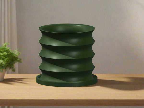 Rippled Plant Pot with Drainage – Modern Organic Indoor Planter with Saucer, 3D Printed Wavy Pot for Houseplants - BRIM