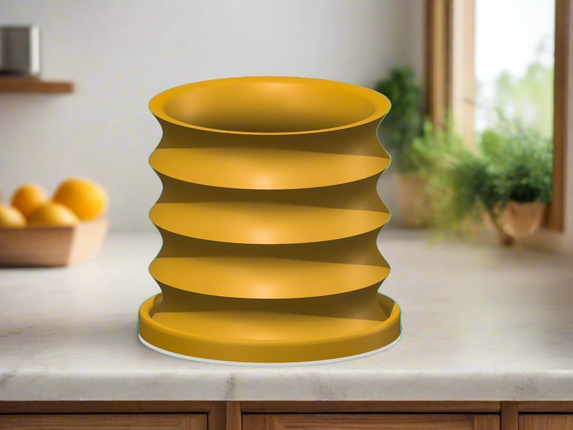 Rippled Plant Pot with Drainage – Modern Organic Indoor Planter with Saucer, 3D Printed Wavy Pot for Houseplants - BRIM