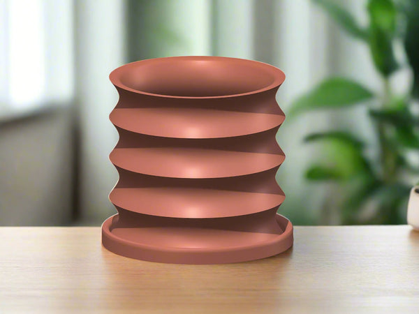 Rippled Plant Pot with Drainage – Modern Organic Indoor Planter with Saucer, 3D Printed Wavy Pot for Houseplants - BRIM