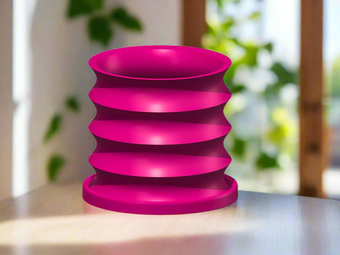 Rippled Plant Pot with Drainage – Modern Organic Indoor Planter with Saucer, 3D Printed Wavy Pot for Houseplants - BRIM