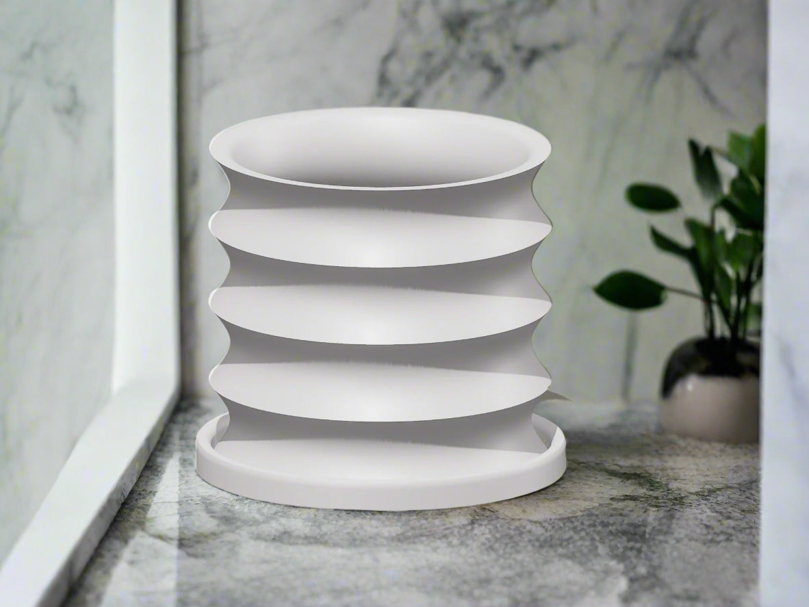 Rippled Plant Pot with Drainage – Modern Organic Indoor Planter with Saucer, 3D Printed Wavy Pot for Houseplants - BRIM