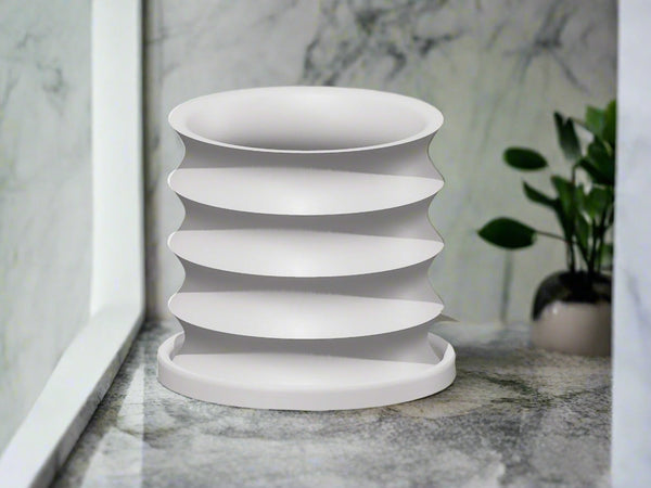 Rippled Plant Pot with Drainage – Modern Organic Indoor Planter with Saucer, 3D Printed Wavy Pot for Houseplants - BRIM