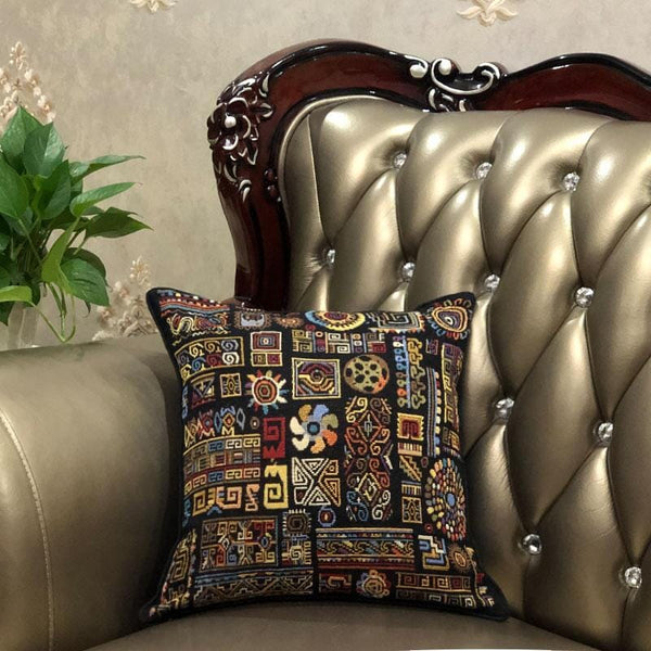 DaDa Bedding Ethnic Ornaments Geometric Black Tapestry Throw Pillow Covers 16
