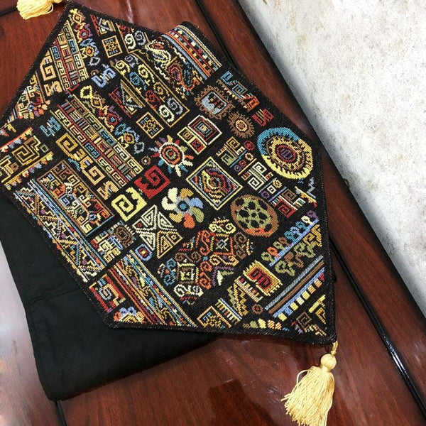 DaDa Bedding Ethnic Ornaments Geometric Black Elegant Woven Tapestry Dining Table Runner (18118)