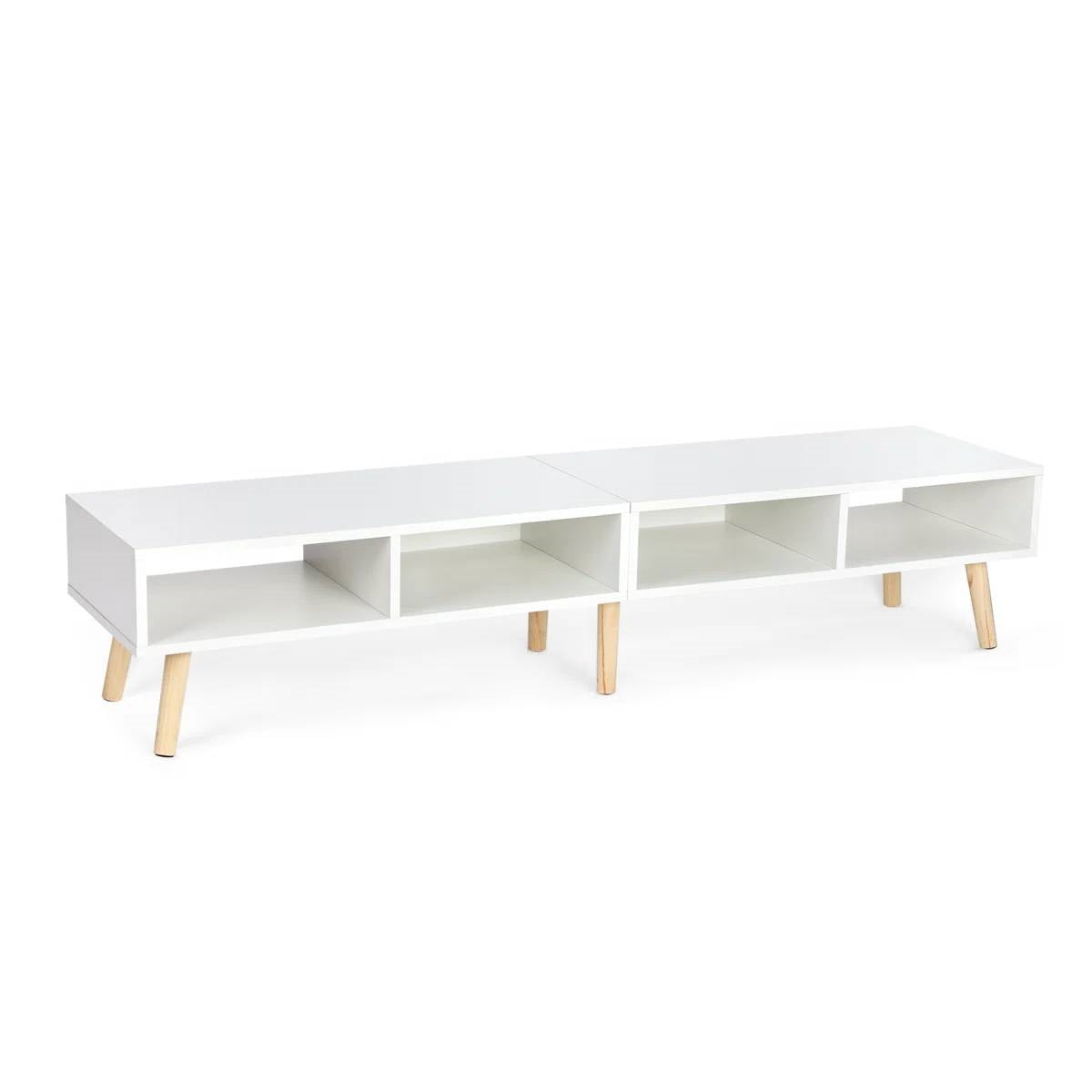 Modern Mid-Century Style TV Stand in White with Wood Legs for TVs up to 65-inch