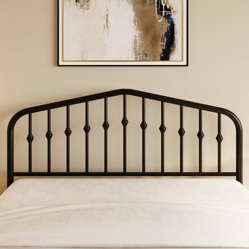 King Farmhouse Spindle Black Metal Platform Bed Frame with Headboard Footboard