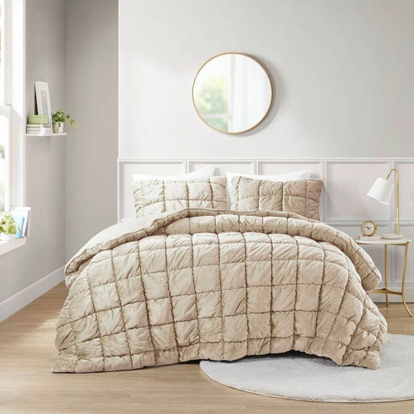 Full/Queen Beige Velvety Soft Down Alternative Comforter Set