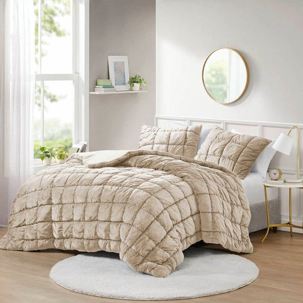 Full/Queen Beige Velvety Soft Down Alternative Comforter Set
