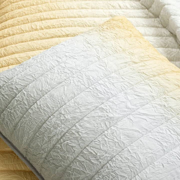 King size Yellow Orange Grey Lightweight Crinkle Fabric 3 Piece Quilt Set