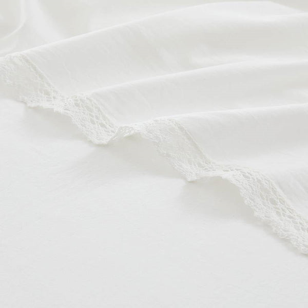King Size 4 Piece 100-Percent Cotton Sheet Set in White with Lace Trim