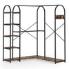 Corner L-Shaped Garment Rack with Clothing Hanging Rods and Storage Shelves