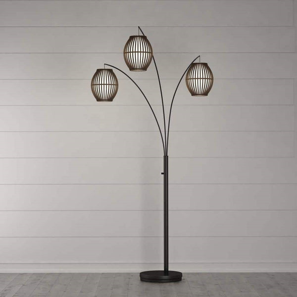 Modern Mid-Century Bohemian 82-inch Arch Floor Lamp with 3 Barrel Lights