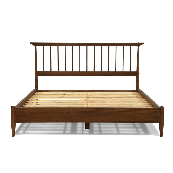 King Size Hardwood Mid Century Platform Bed Frame with Headboard in Walnut
