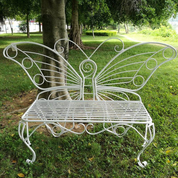 Modern Outdoor Butterfly Garden Bench in White Metal Finish