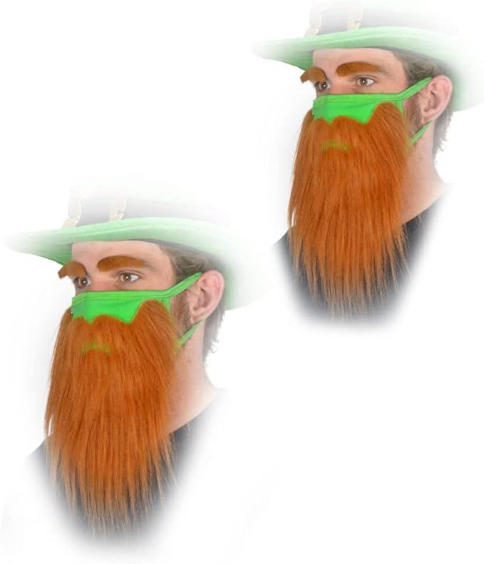 (2 Pack) Funny Bearded Leprechaun St Patricks Day Face Masks for Adults