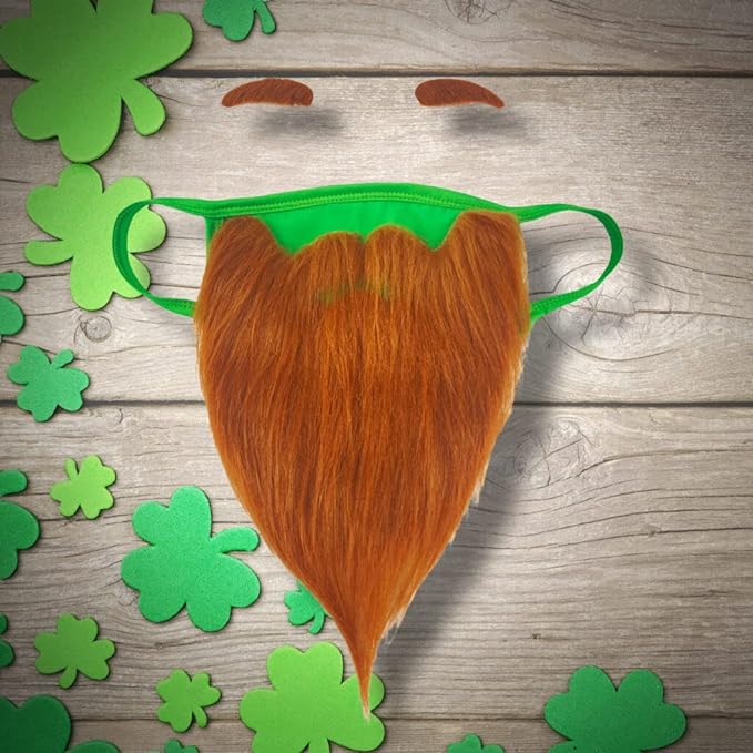 (2 Pack) Funny Bearded Leprechaun St Patricks Day Face Masks for Adults