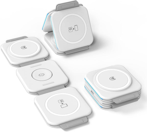 (2 Pack Set) Travel 3 in 1 Charging Station for Multiple Devices Apple Compatible Folding Magnetic Charger for AirPods, Apple Watch and iPhone (Compatible with MagSafe)