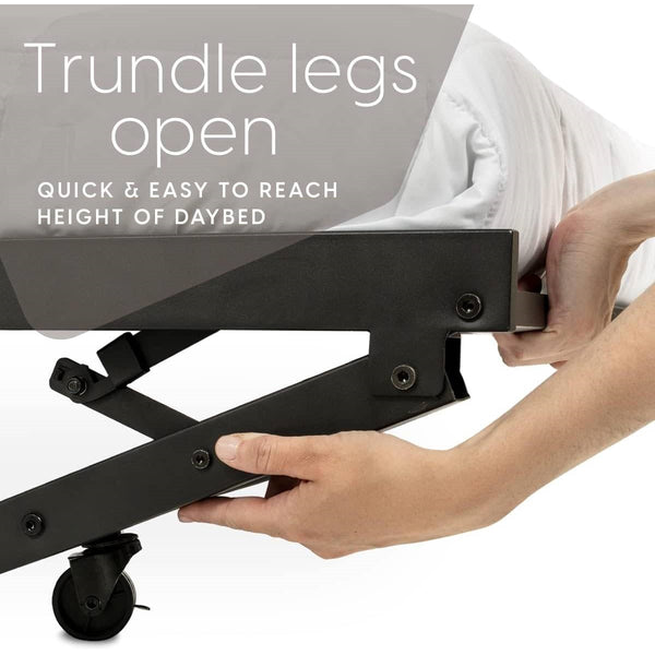 Twin Heavy Duty Black Metal Daybed Frame with Roll-Out Pop-Up Trundle Bed Frame