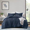 Full/Queen Microfiber Pleated Bohemian style Pre-Washed Comforter Set in Navy