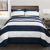 Full/Queen Navy White Stripe 3 Piece Cotton Lightweight Quilt Set