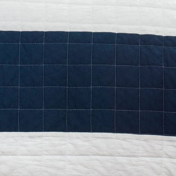 Full/Queen Navy White Stripe 3 Piece Cotton Lightweight Quilt Set