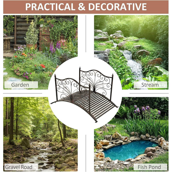 Outdoor 4-ft Heavy Duty Metal Garden Bridge in Black Bronze Finish