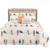 King size Orange White Blue Floral Birds On Wire 7 Piece Lightweight Quilt Set