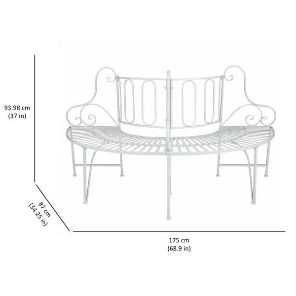 Half-Circle White Metal Outdoor Patio Garden Tree Bench
