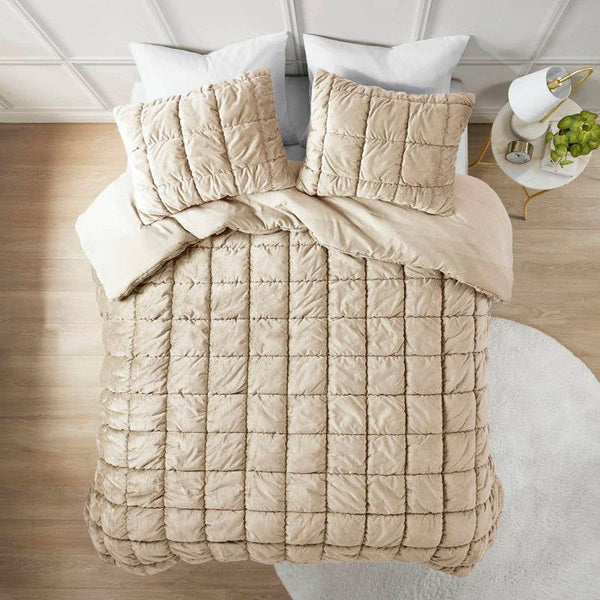 Twin Size Beige Velvety Soft Down Alternative Comforter Set