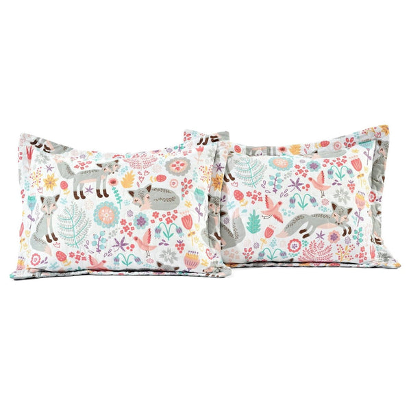 Pink Teal Orange Grey 6 Piece Floral Foxes Daybed Cover Bedding Set