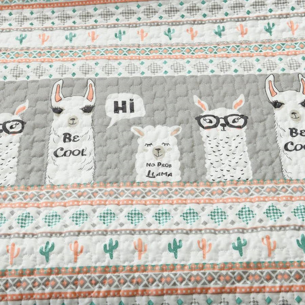 Pink Turquoise Grey White Llama Cactus Southwest 6 Piece Daybed Cover Set