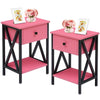 Set of 2 - 1-Drawer Nightstand Bedside Table in Pink and Black
