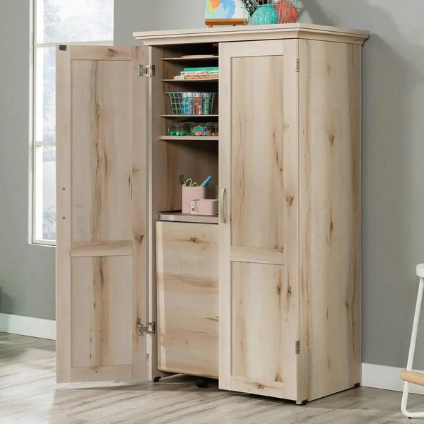 Drop Leaf Computer Desk Craft Table Armoire in Maple Wood Finish - Made in USA