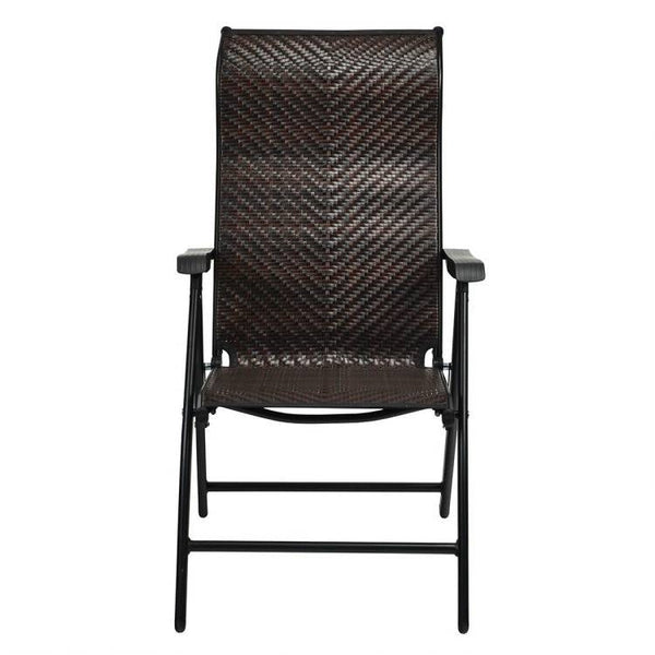 Outdoor Folding Steel Frame Rattan Patio Chair with Armrest in Brown