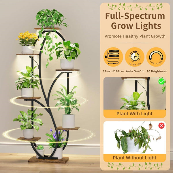 Modern 54-inch Tall Indoor Plant Stand Display Shelf with Grow Lights
