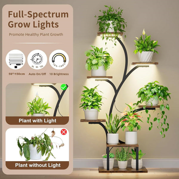 Modern 49-inch Tall Indoor Plant Stand Display Shelf with Grow Lights