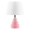 Small Pink Desk Light Table Lamp with White Fabric Shade for Bedside Nightstand