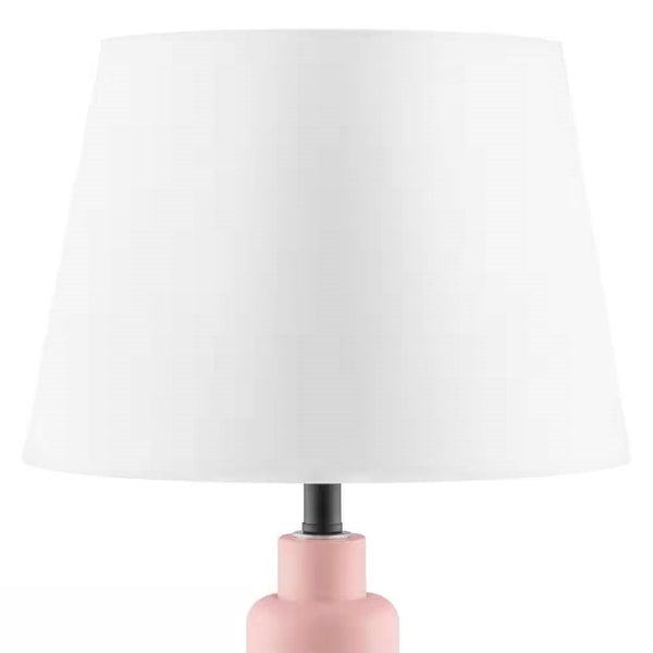 Small Pink Desk Light Table Lamp with White Fabric Shade for Bedside Nightstand