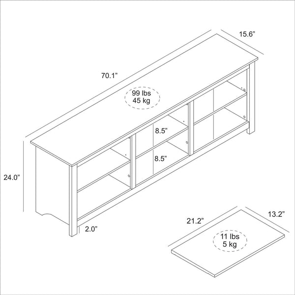 Farmhouse TV Stand in White Wood Grain Finish - for TVs up to 70-inch