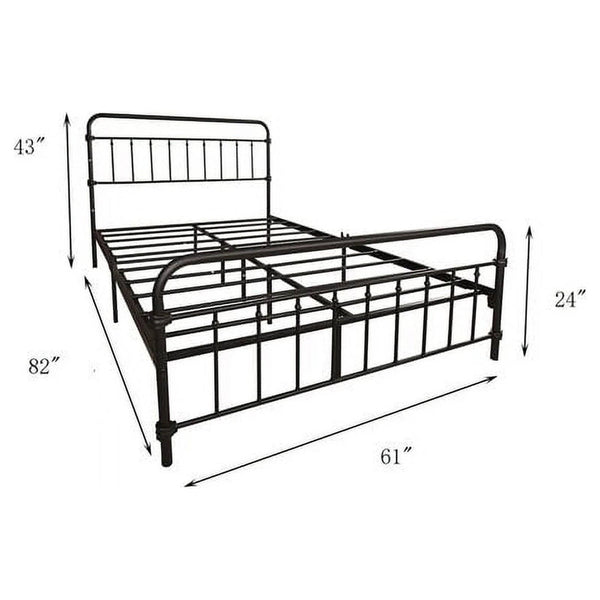 Queen Classic Farmhouse Black Metal Bed Frame with Rounded Headboard Footboard
