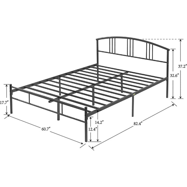 Queen size Black Metal Platform Bed Frame with Arched Headboard