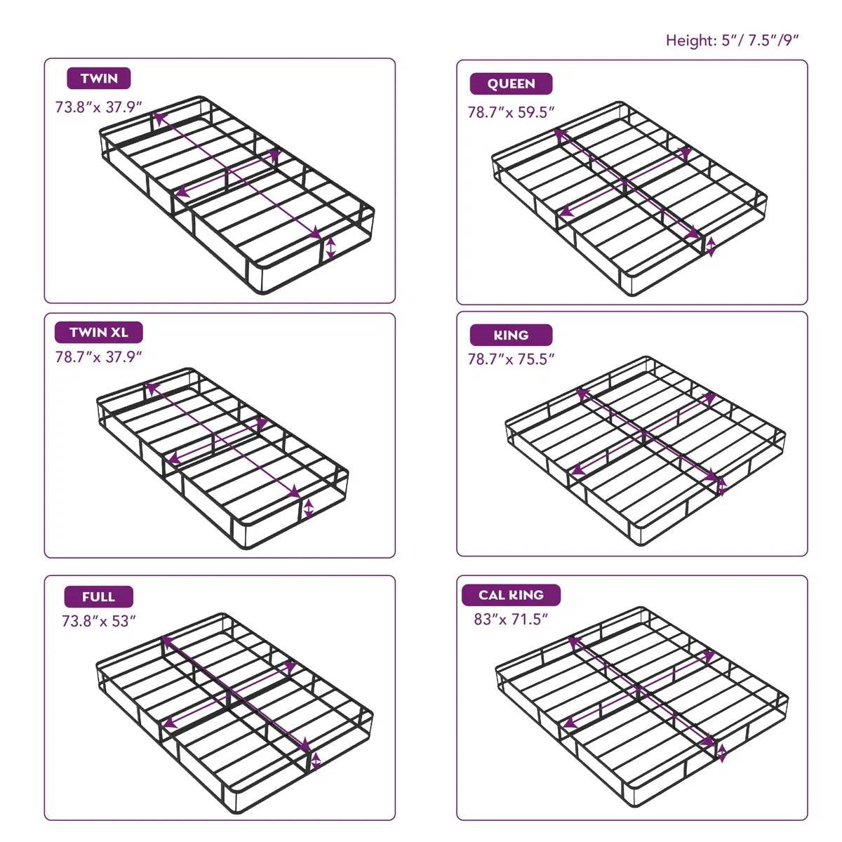 Queen size 5-inch Low Profile Metal Box Spring Mattress Foundation with Cover