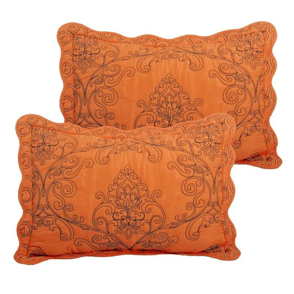 Queen size Orange Nectarine Damask Embroidered 4 Piece Oversized Bedspread Set