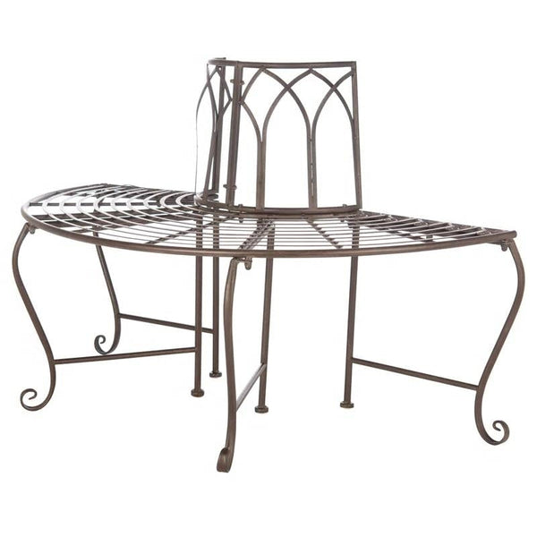 Outdoor Patio Garden Rustic Bronze Brown Wrought Iron Half-Circle Tree Bench