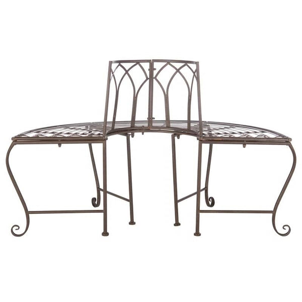 Outdoor Patio Garden Rustic Bronze Brown Wrought Iron Half-Circle Tree Bench