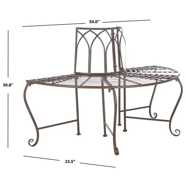 Outdoor Patio Garden Rustic Bronze Brown Wrought Iron Half-Circle Tree Bench